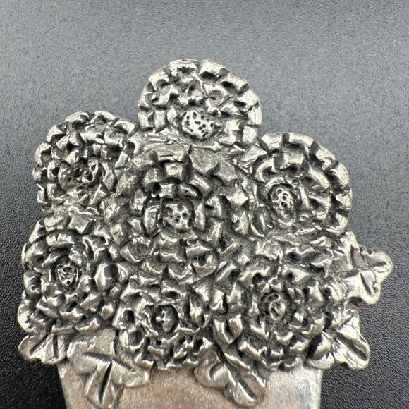 Sheridan Fine Pewter Floral Pot Brooch Pin Vintage Jewelry Flower Design Retro - Picture 2 of 6